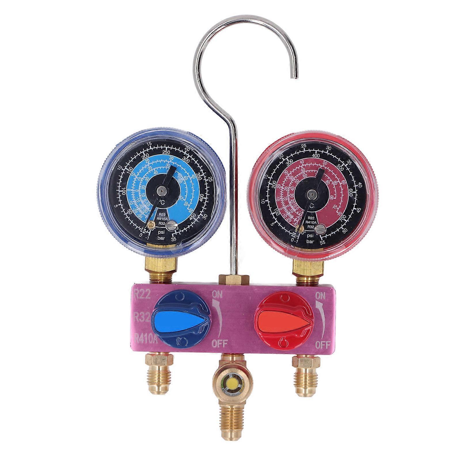 G1/4 Mini Refrigerant Pressure Gauge with Hose Ball Valve Manifold Gauge Set for R22 R32 R410A 