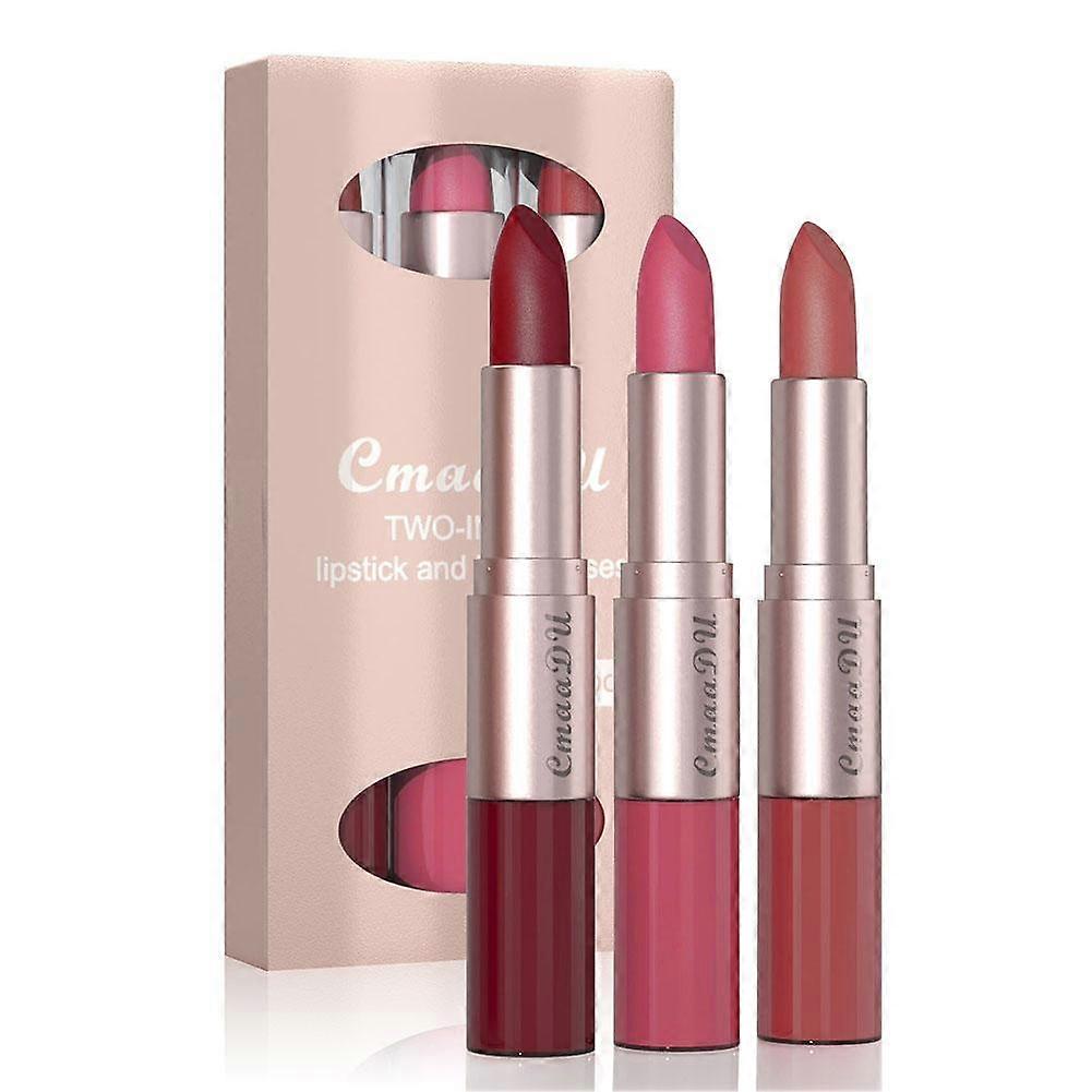 3-in-1 Matte Lip Gloss Stick Long Lasting Lipstick Eye Shadow Blusher 12 Colors