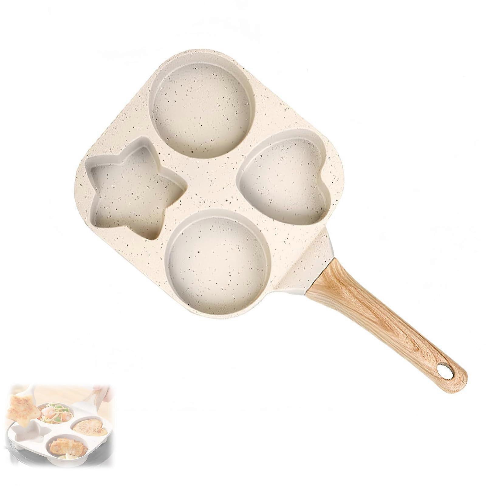 4 Hole Non Stick Egg Frying Pan, Sandwich Breakfast Fry Pans for Cooking Eggs for Induction and Gas Stoves (White)