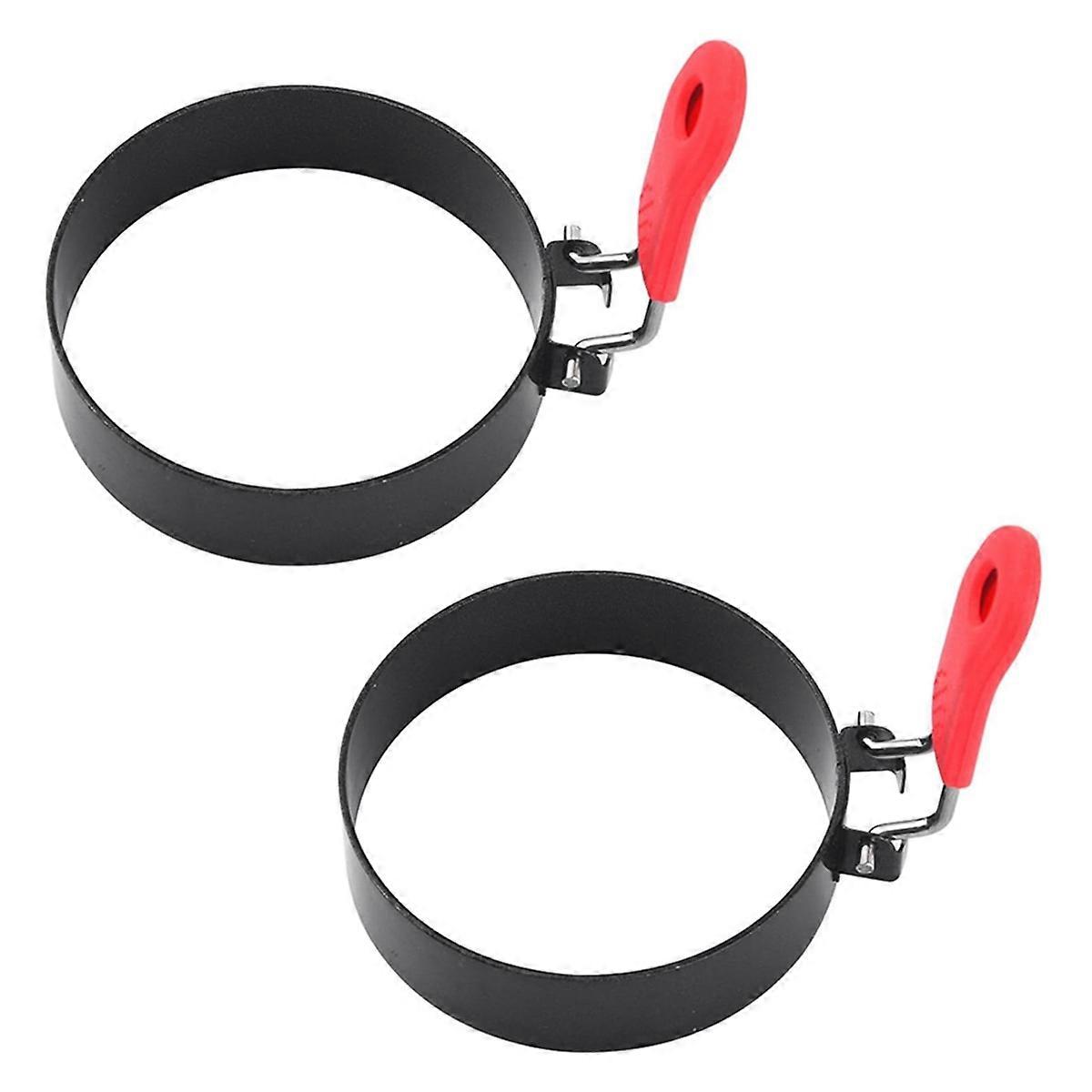 2PCS 3.5 inch Egg Rings with Silicone Handle, Round Mold for Muffins