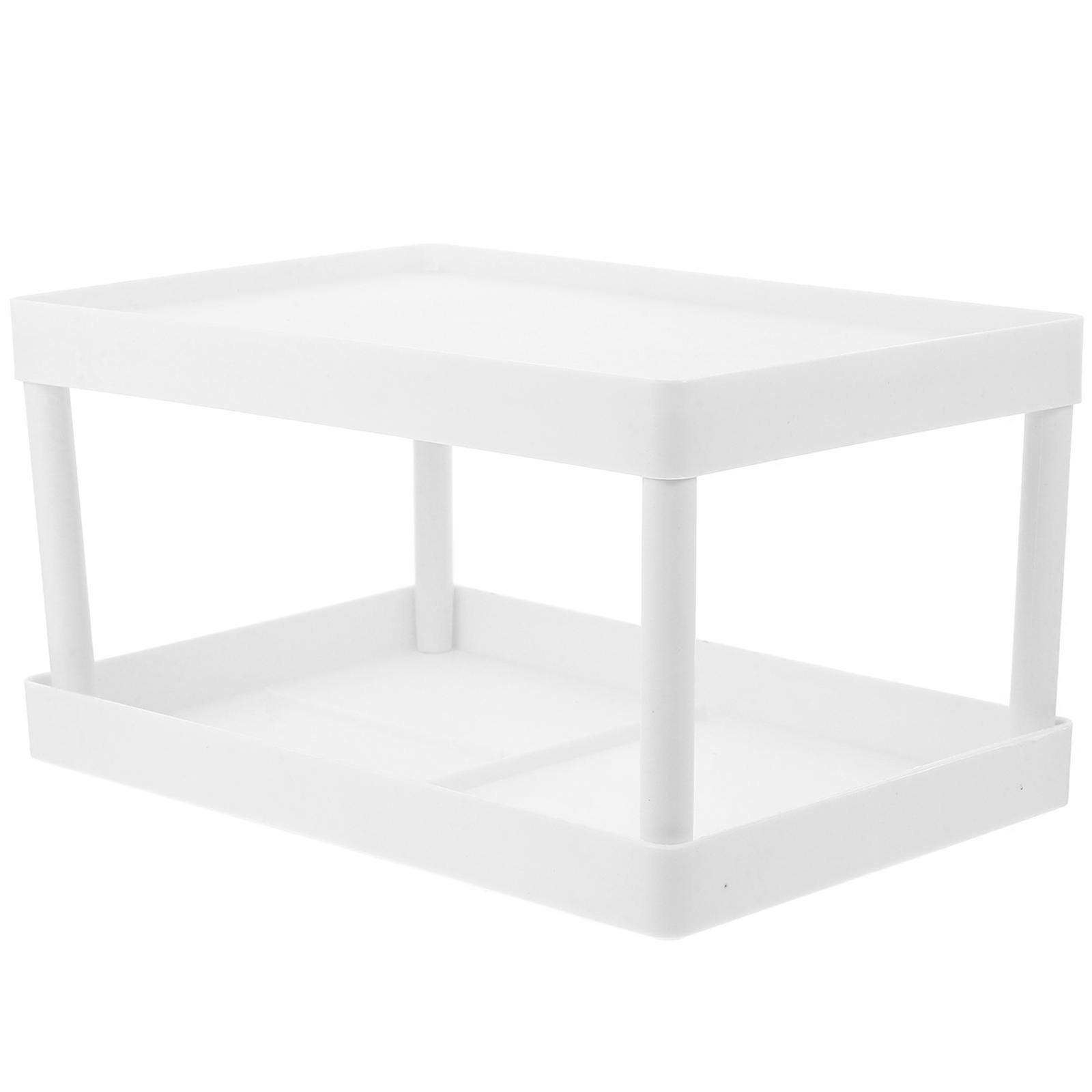 Double Storage Rack Organizer Compact Desktop Shelf for Cosmetics, Office Supplies & Bathroom Toiletries – White Modern Minimalist Design