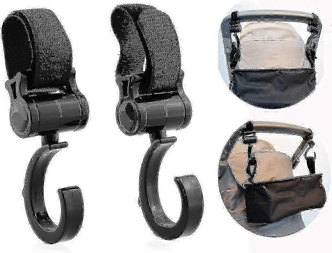 2-Pack Versatile Stroller Hooks for Baby Carriages, Black - Compatible with Most Strollers