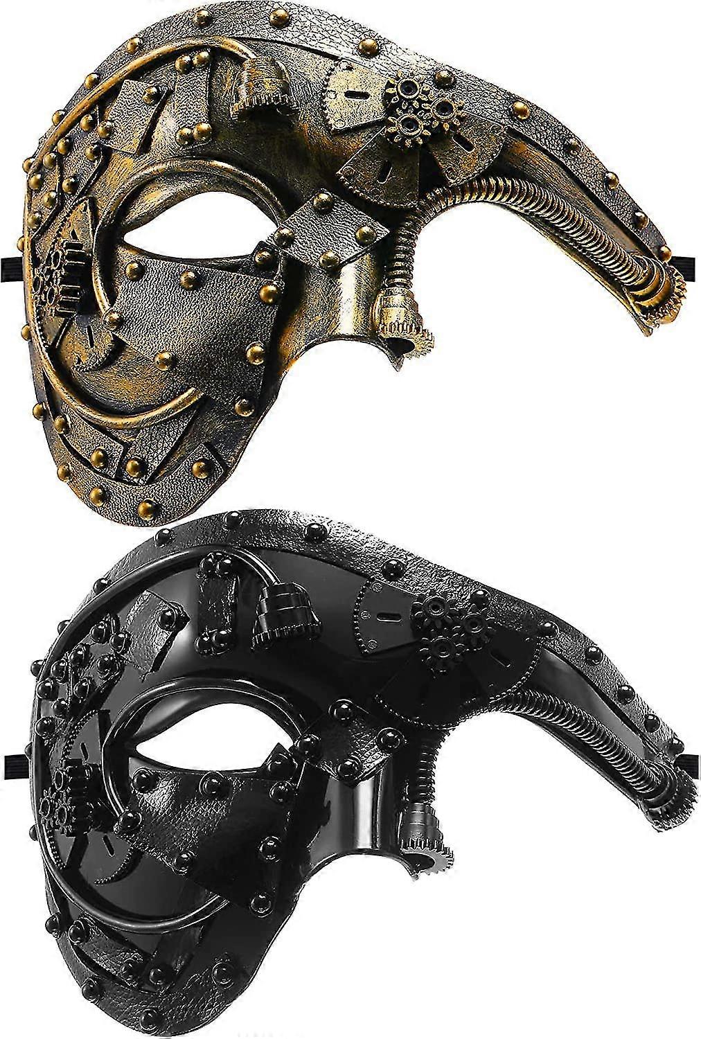 Mechanical mask for Mardi Gras - vintage steampunk Venetian half face mask 2PCS set
