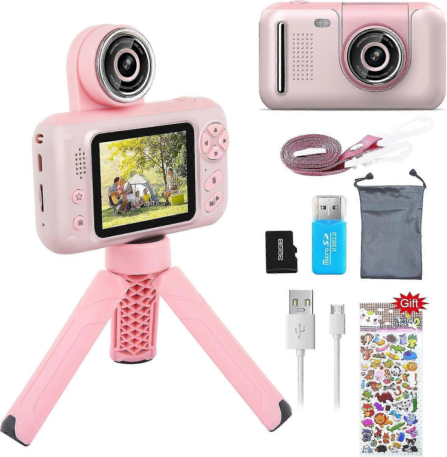 Kids Camera with Tripod, 180 Rotating Lens, 40MP Photo & 720P HD Video/2.4 inch IPS Screen, Blue