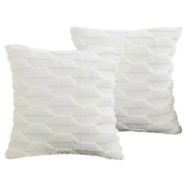 Geometric Trapezoid Plush Sofa Cushion Cover Solid Color Throw Pillow Cover for Home (2pcs, Pure White, 45*45cm)