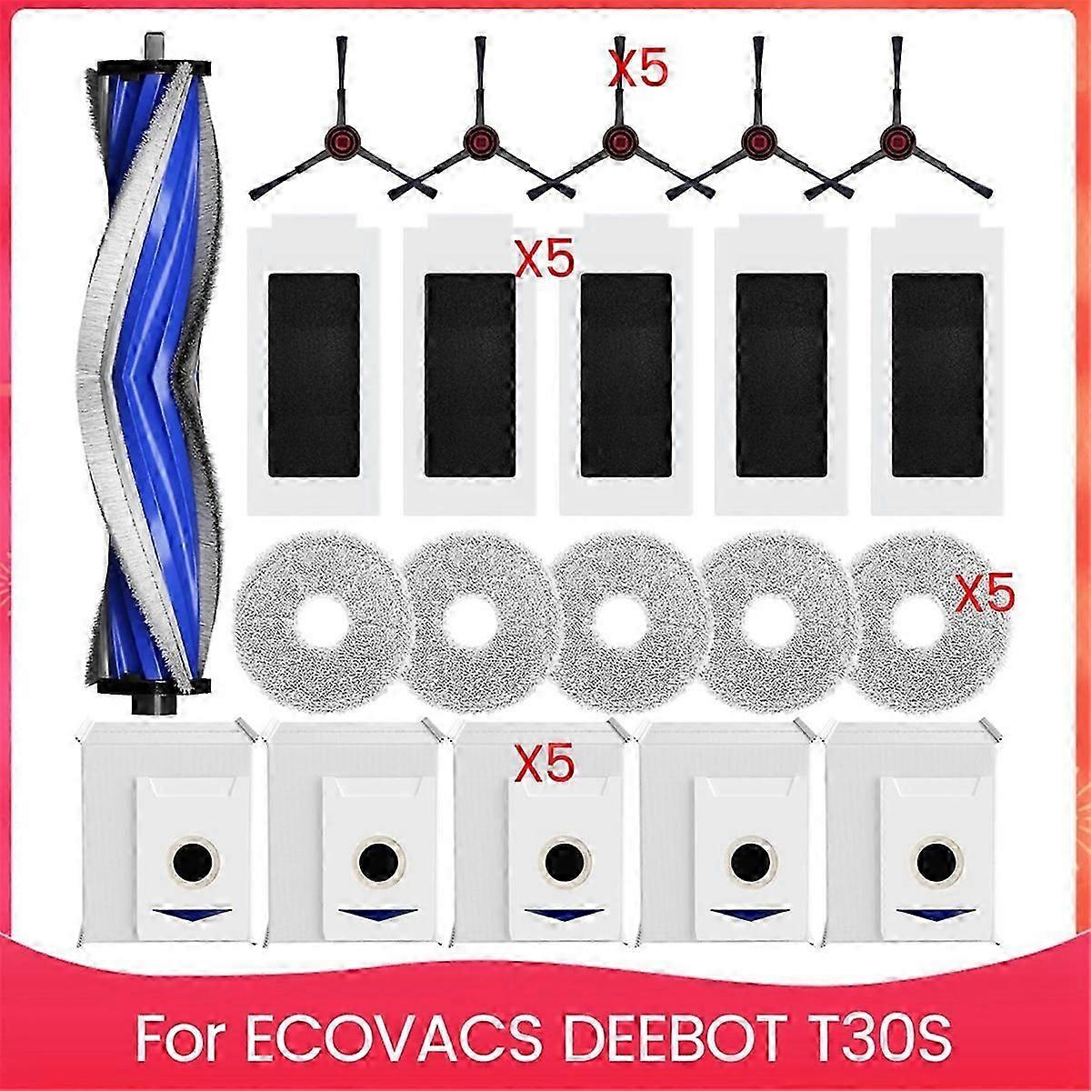 T30s Vacuum Accesories Kit compatible ECOVACS DEEBOT T30S Combo Robot Vacuum Replacement Parts Brush Filter-jc