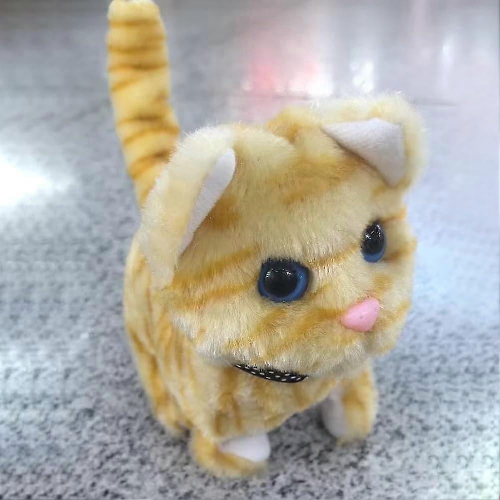 Robot Cats Interactive Plush Toy, Cat Robot Kitten Barking And Walking, Realistic Plush Cat Gift, Yellow