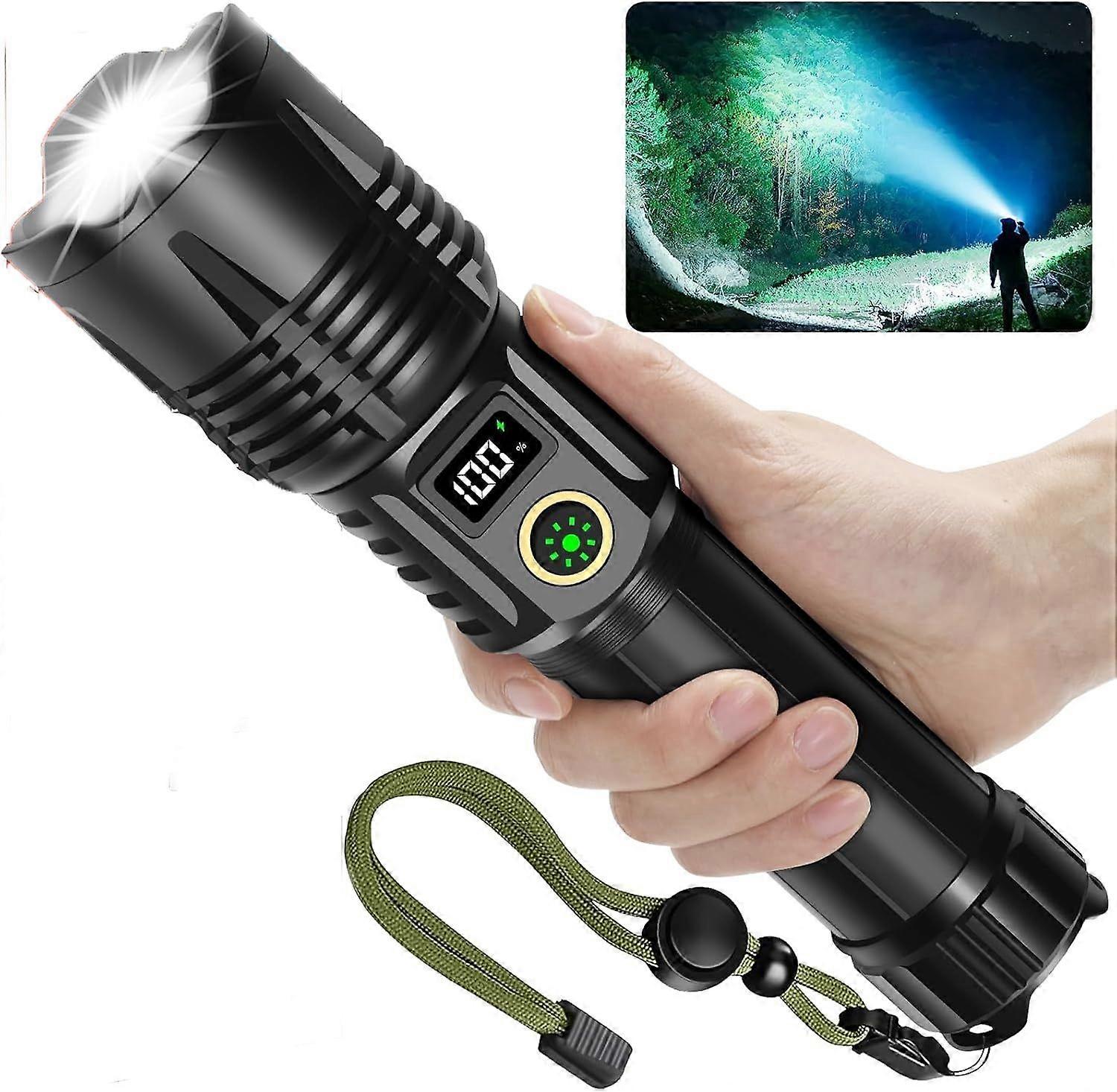 Flashlight High Brightness Rechargeable - LED Brightest Flashlight, 5 Modes, IPX6 Waterproof(Black)