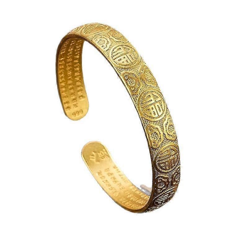 Bracelet, Vintage Hundred Blessings Heart Sutra Imitation Sand Gold Women's Gold-Plated Openable with Engraved Scripture Inside