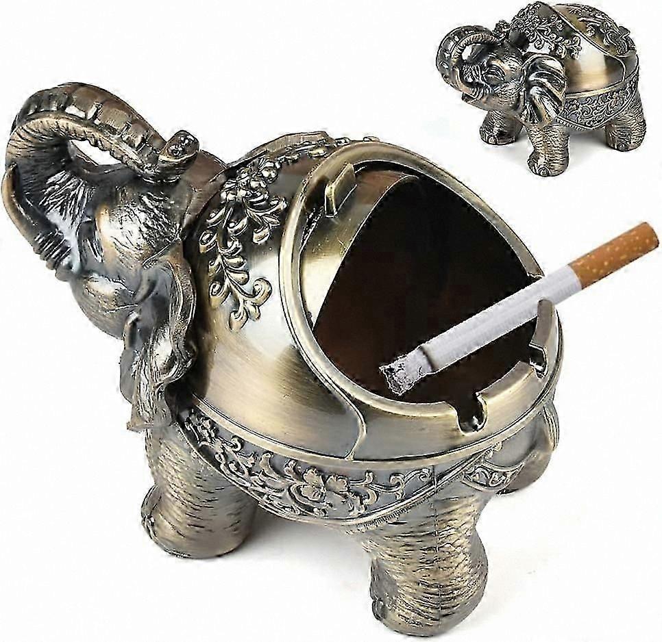 Bronze Elephant-Shaped Windproof Ashtray for Home and Office Use