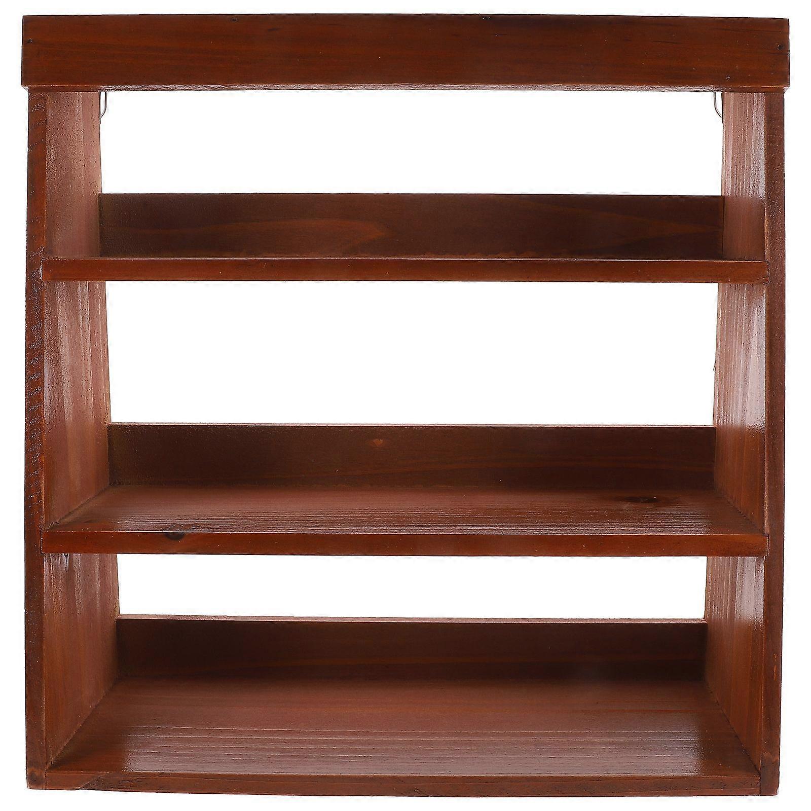 Multi-functional Desktop Storage Shelf 3-tiered Sundries Display Stand Wooden Organizer Rack