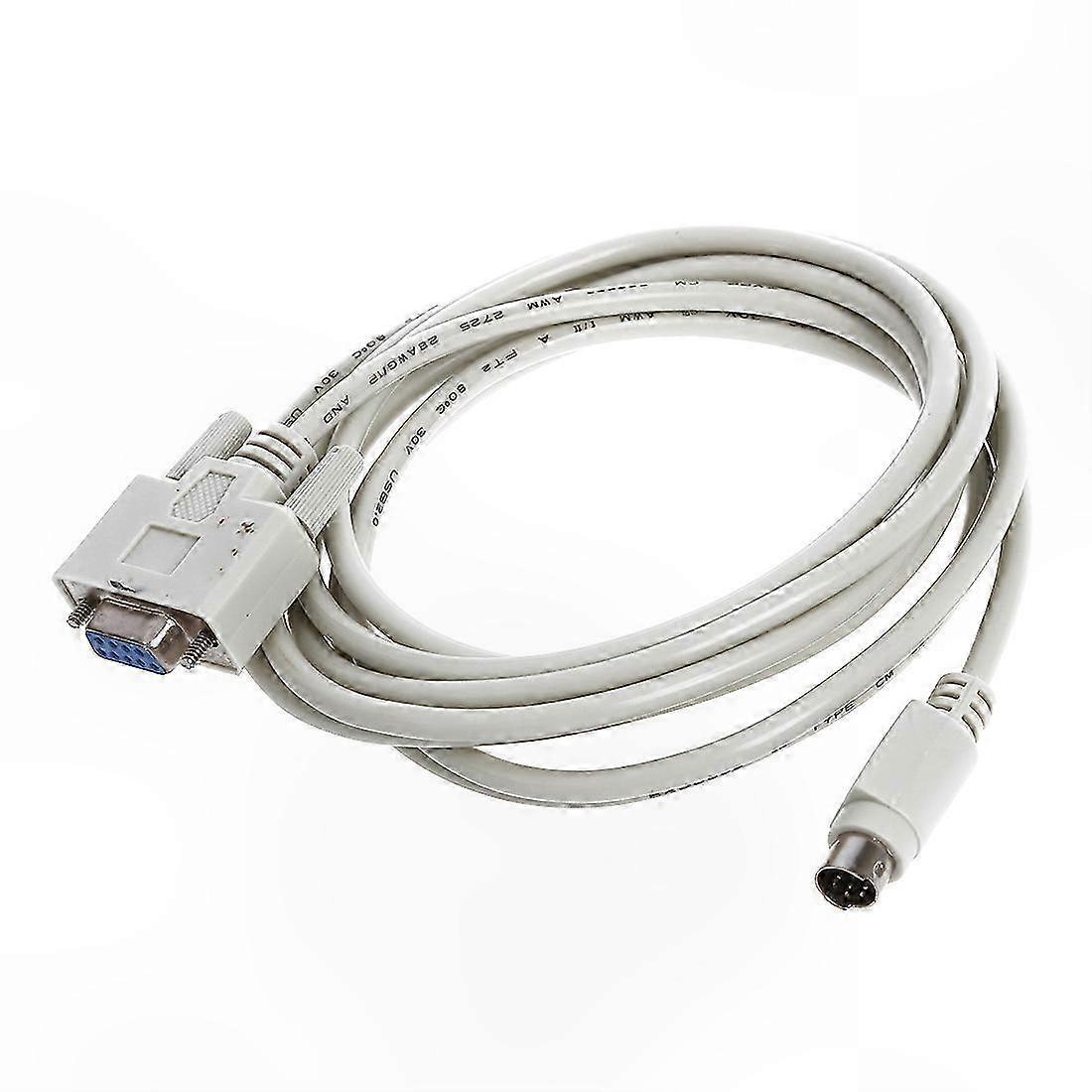White RS232 DB9 to 8P Mini Din Cable for DVP-EH Series, 8.2 Ft Adapter Connection Cord