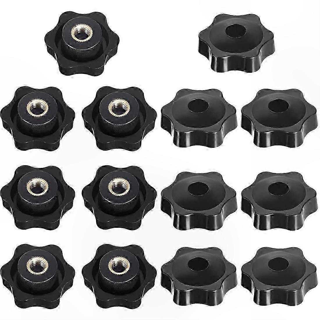 Black Plastic Star Knob Clamp Nuts, M8 Female Thread Handle, Machine Tool Accessories, 14 Pack