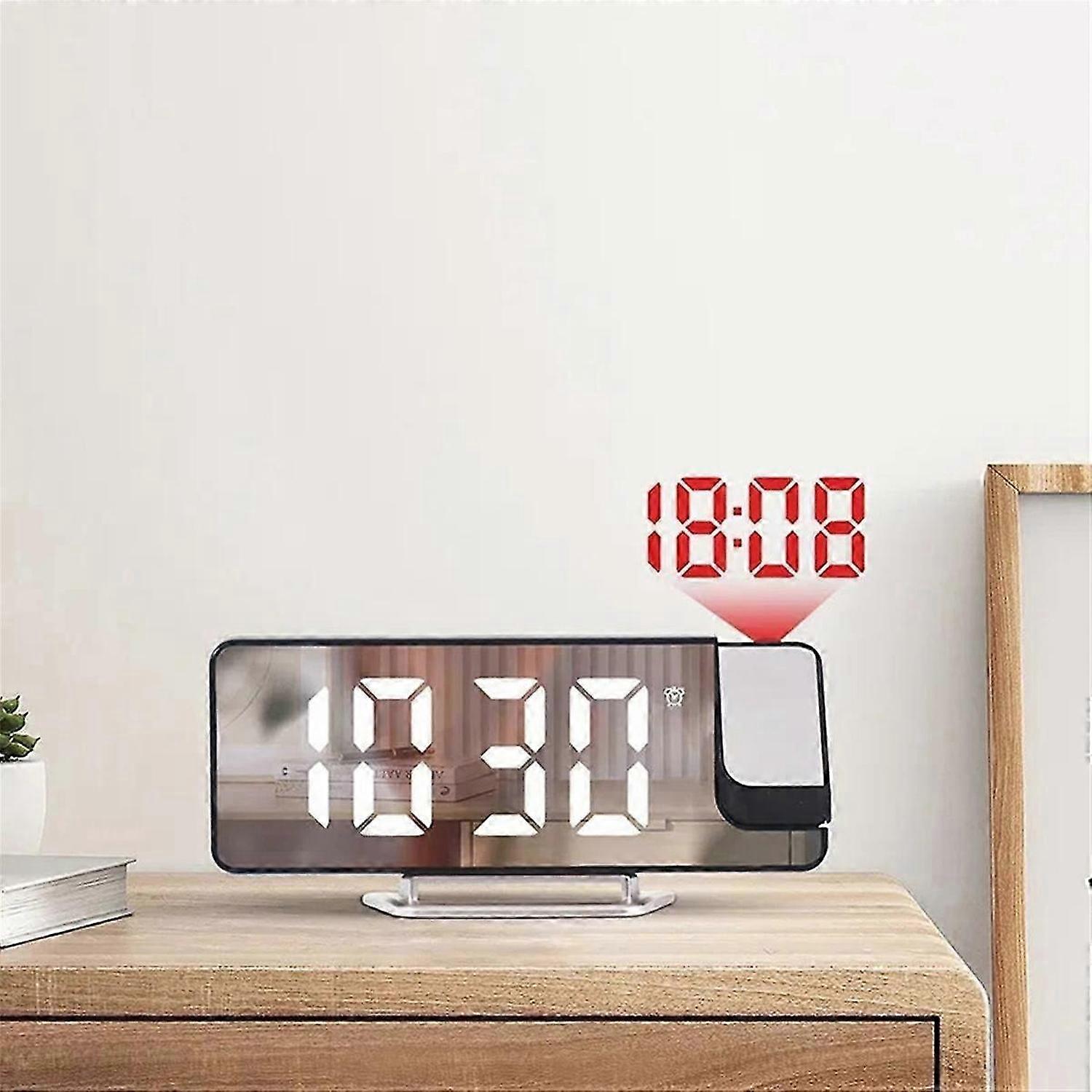 Led Digital Projection Clock Mirror 180Rotation Large Screen Date Time Temperature Electronic Alarm Clock for Bedroom-C