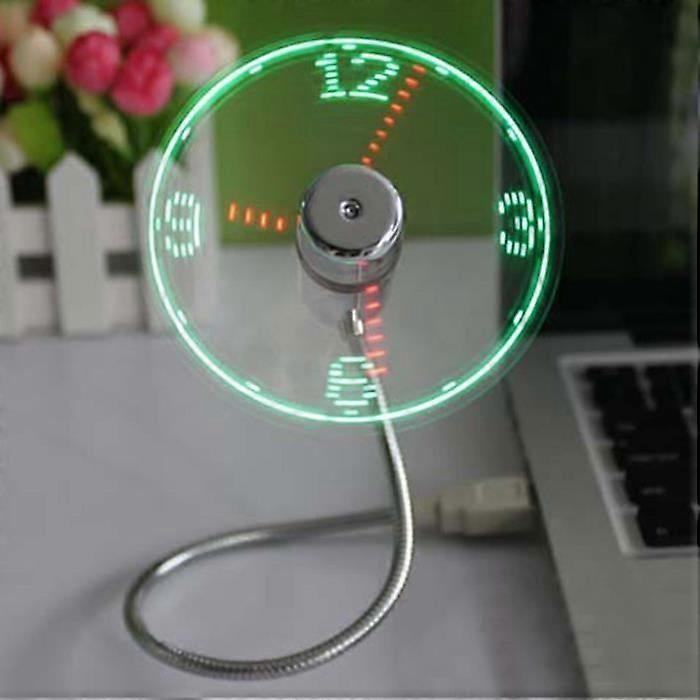 Portable Flexible USB Clock Fan With LED Light Real Time Display For PC Laptop Alloy