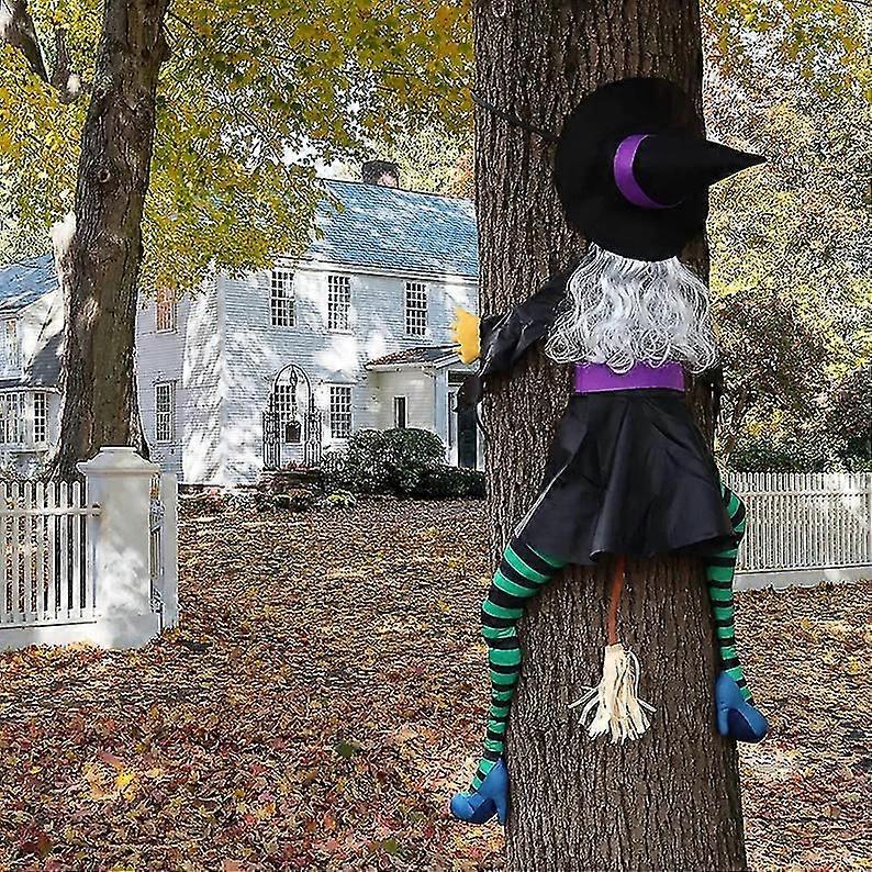 63" Large Crashing Witch into Tree Halloween Decorations Outdoor, Crashed Witch Props Decoration, Flying Witch Hitting Tree Halloween Outside Decor fo