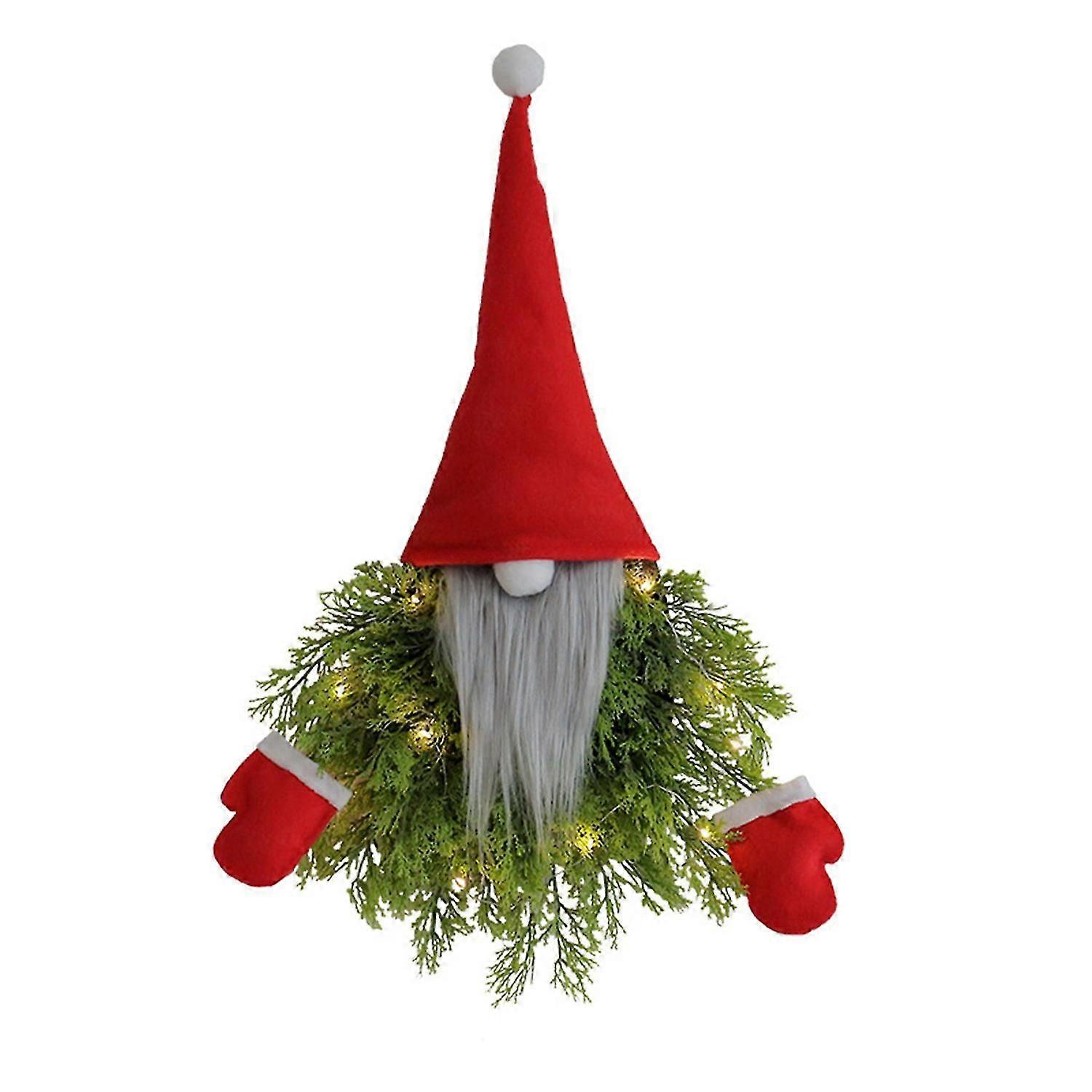 Christmas Wreath Front Door Decoration Glowing Gnome Doll Hanging Ornament Party Scene Layout Props
