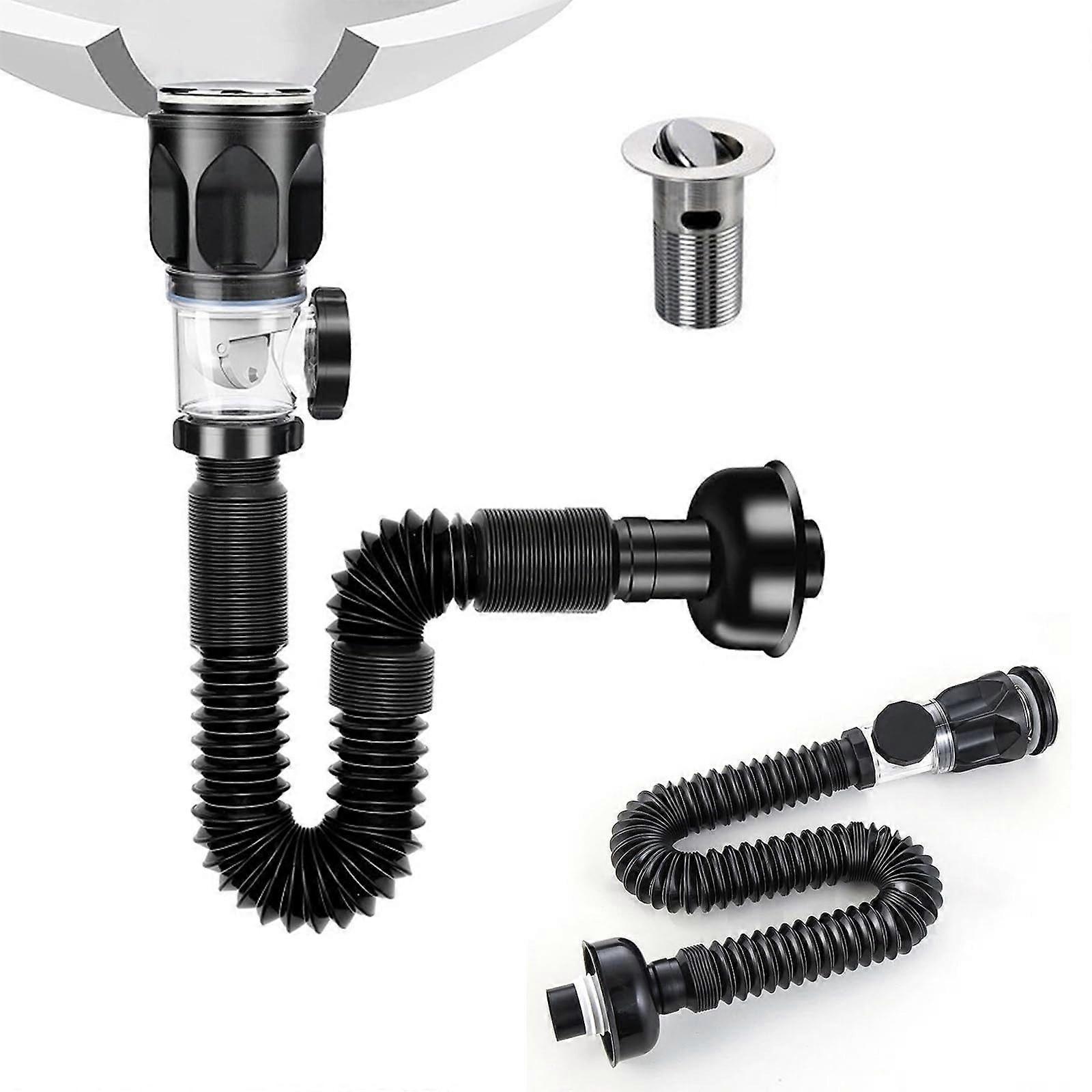 Drain Pipe Kit with Flexible Expandable P Trap for 1 1/4'' & 1 1/2'' Drain Hole, Compatible with Bathroom and Kitchen