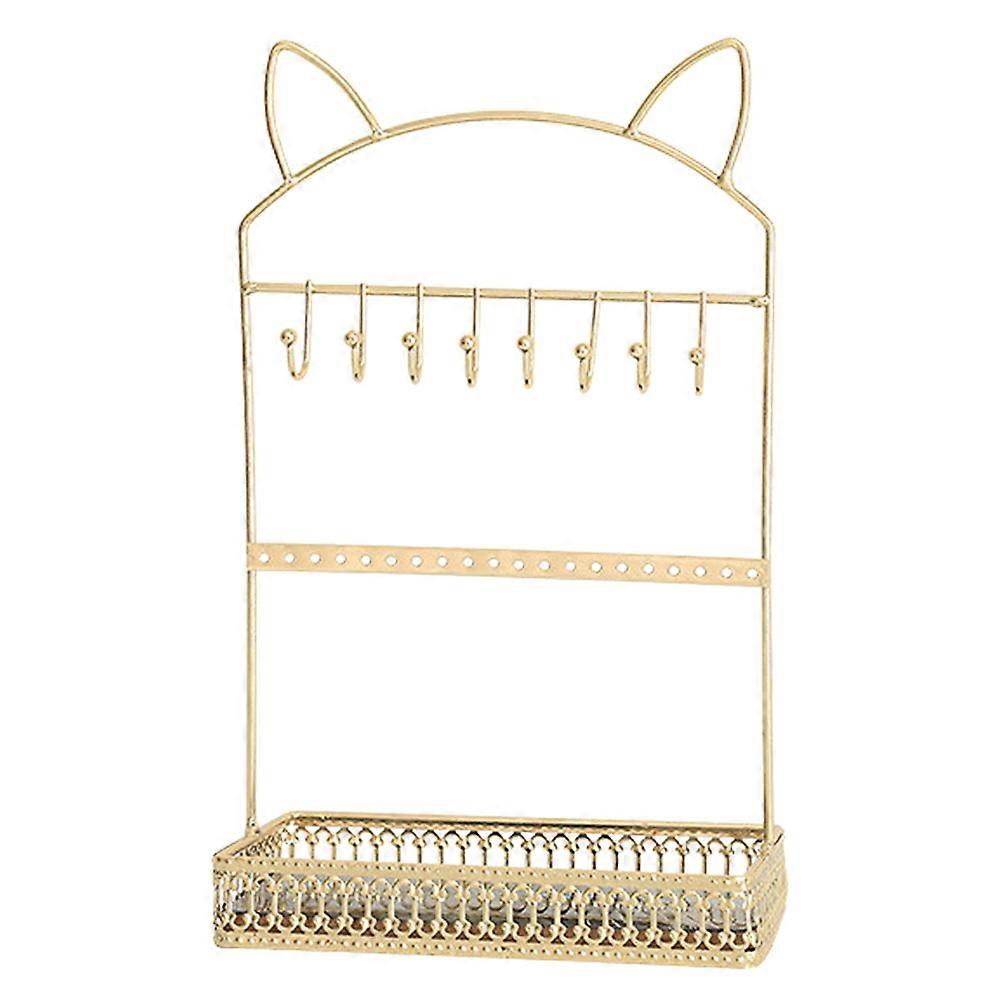 Decorative Earring Rack 1Pack Household Item Golden Jewelry Storage Rack Cat Ear Design For Desktop Use And Organization