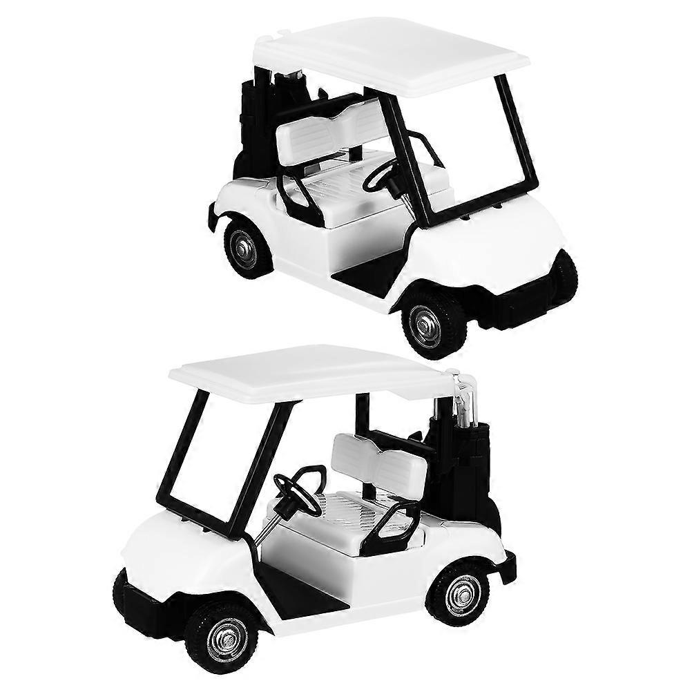 Alloy Mini Golf Cart Model with Pullback Action for Decors 2Pcs White