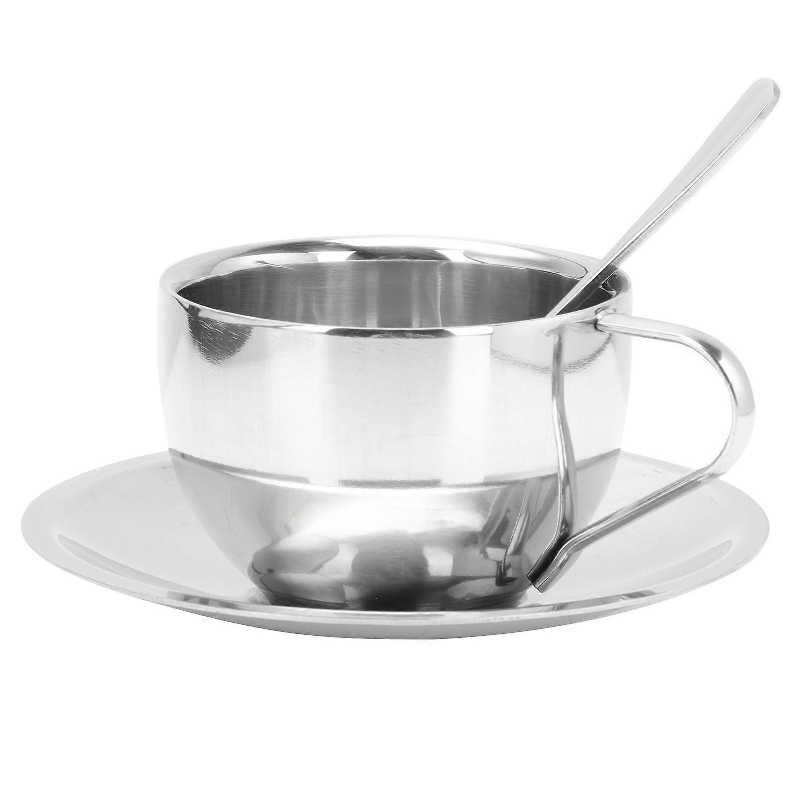 Household Coffee Cup Set with Spoon for Home Use 3Sets Silver Color