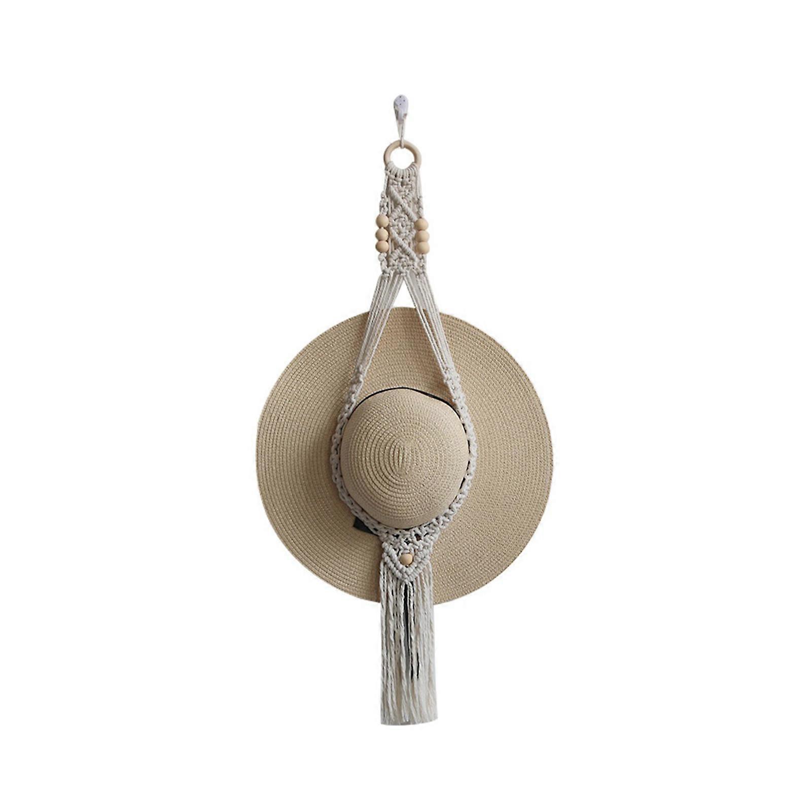 Bohemian Nordic Style Macrame Hat Organizer Pine Easy Installation Hanging Hat Organizer Storage Cap