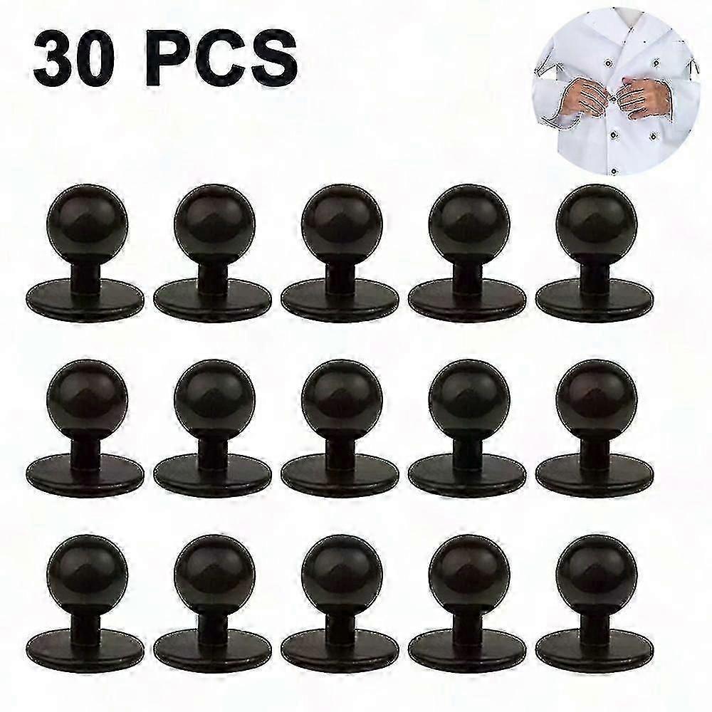 30-Pack Black Round Buttons for Chef Jackets, 11mm Head Diameter
