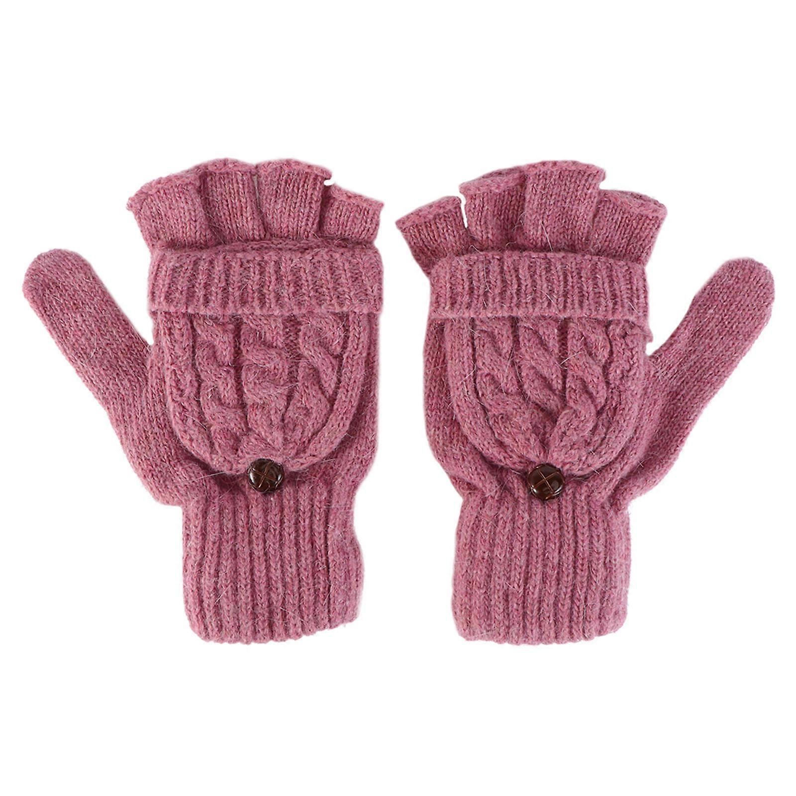 Fingerless Gloves Winter for Keeping Hands Warm 2Pcs Pink Wool Gloves
