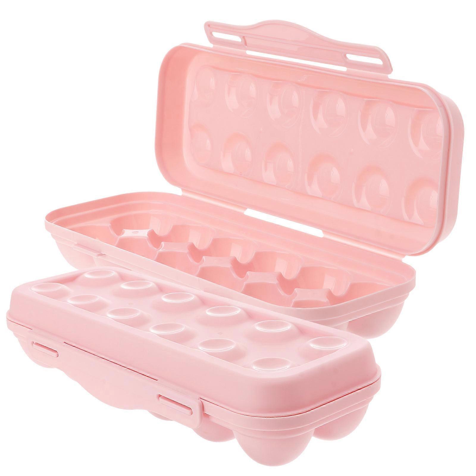 Egg Case for Fridge Pink 30.00X11.00X6.50CM Rectangular Egg Tray Box Stackable 2Pcs