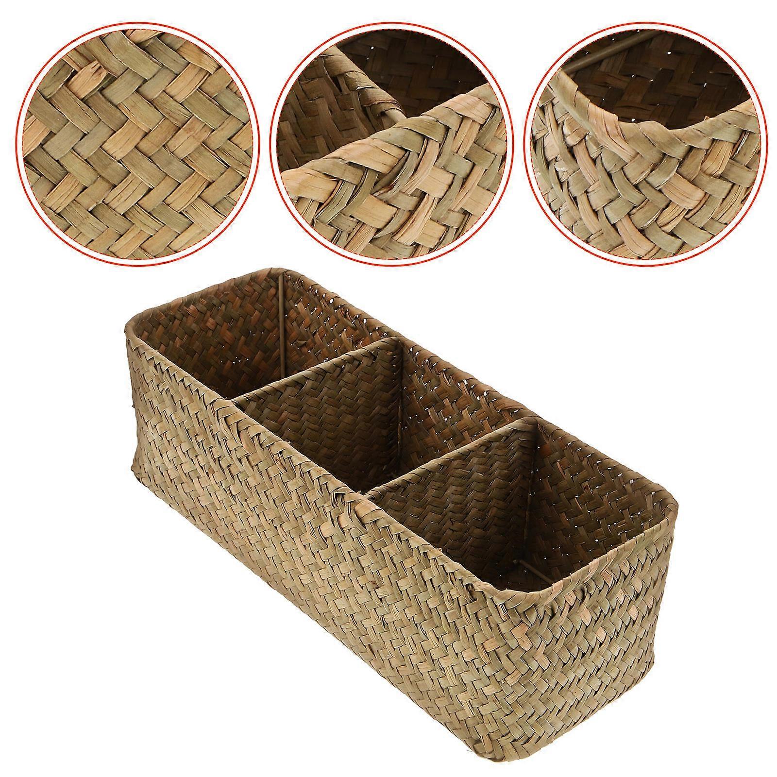 Multi-Compartment Woven Storage Basket for Storage Use Desktop Organizer 3Pcs