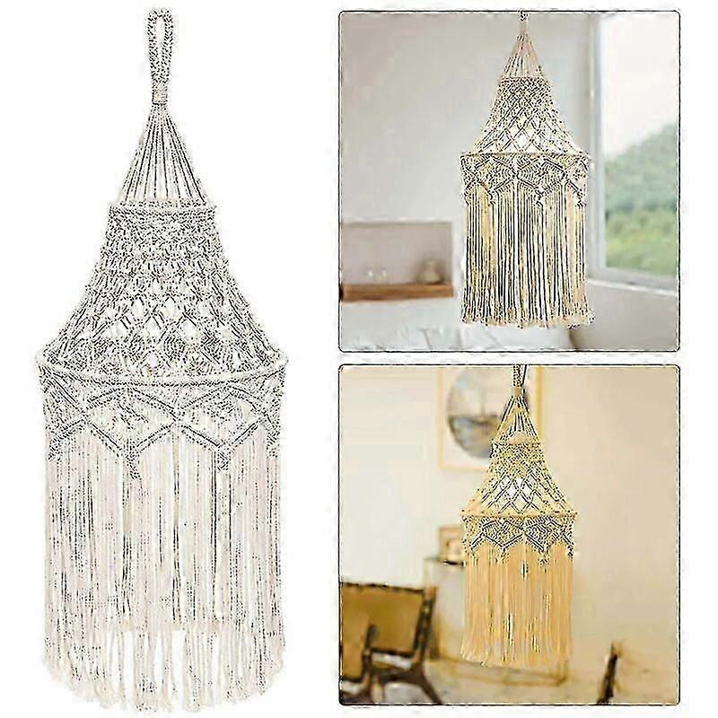 Macrame lampeskjerm, håndlaget Macrame lampeskjerm, lysekrone hengende lampedeksel for hjemmet, 30 x 80cm