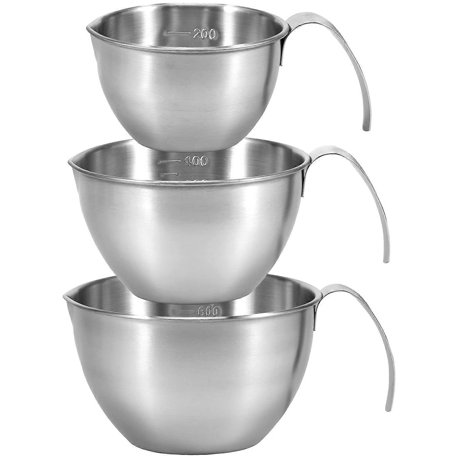 Stainless Steel Mixing Bowl Set with Scale, Mesh Strainer & Handle - 3 Sizes, Nesting, Stackable, Large Capacity
