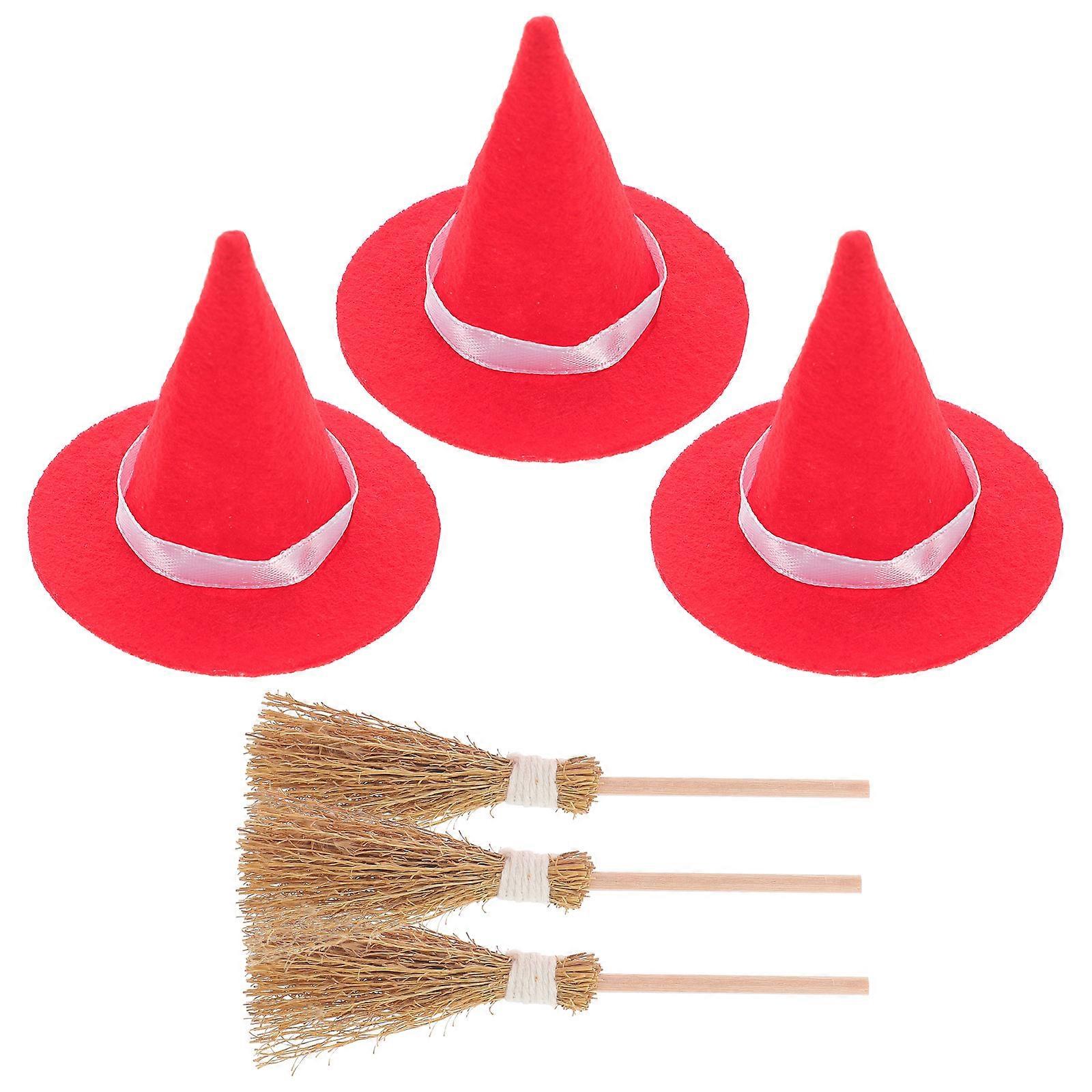 Miniature Witch Hat Mini Broom Set for Witch Decor 6Sets