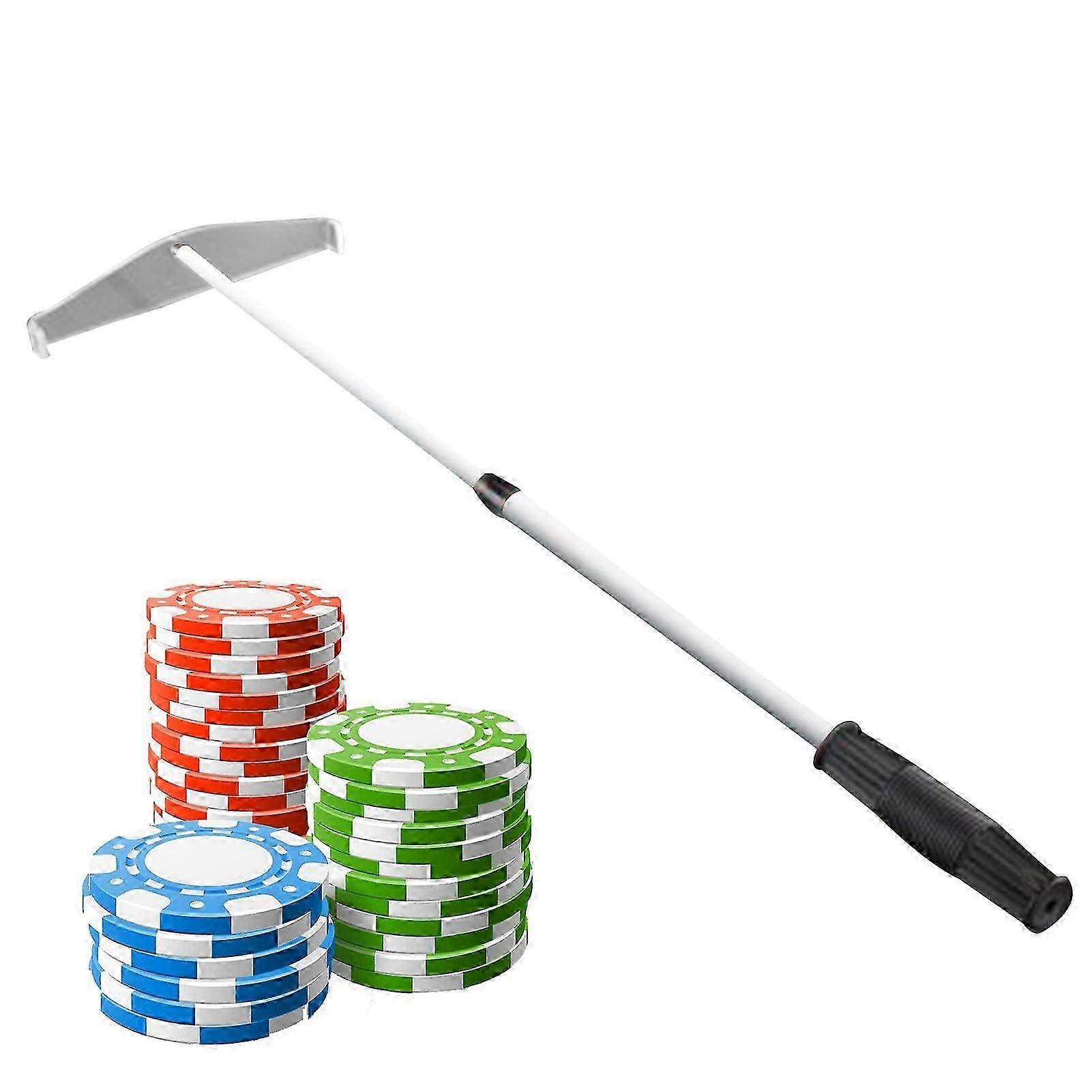 Casino Telescopic Rake for Poker Chip Collection, Metal Handheld Slider Rod, Retractable Silver Chip Rake Tool