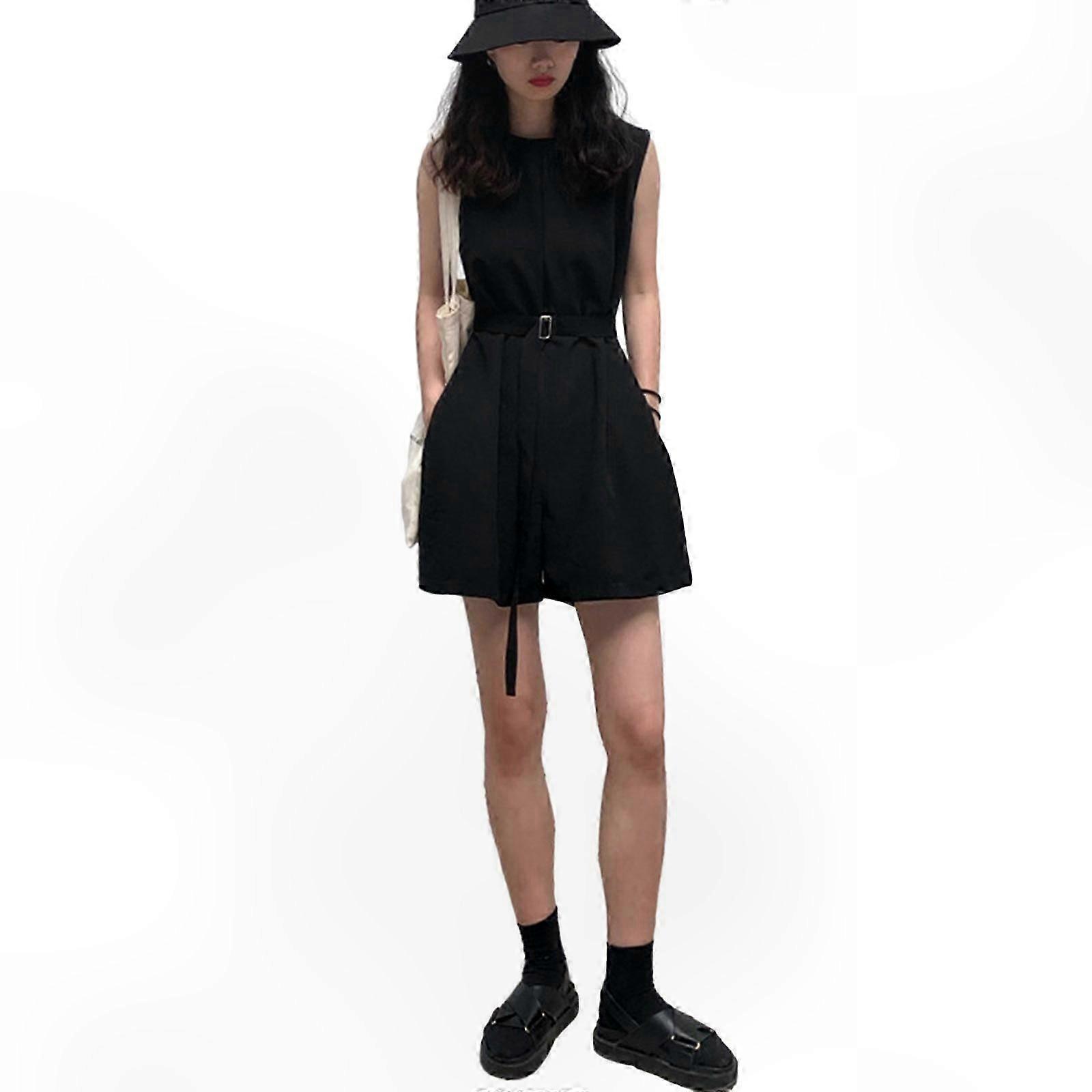 Women's Green Sleeveless Jumpsuit with Belt and Pockets, One Size