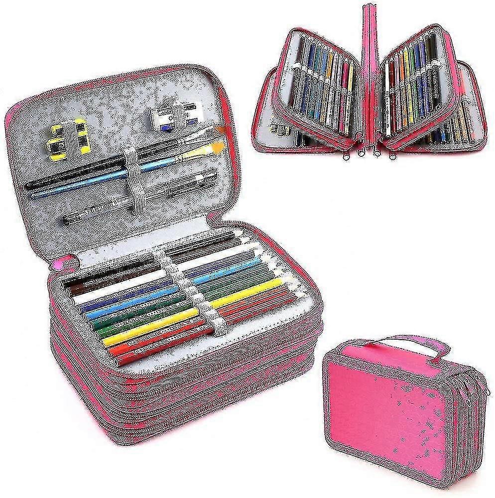 72 Slots 4-layer Zipper Pencil Case With Handle Strap, Oxford Fabric