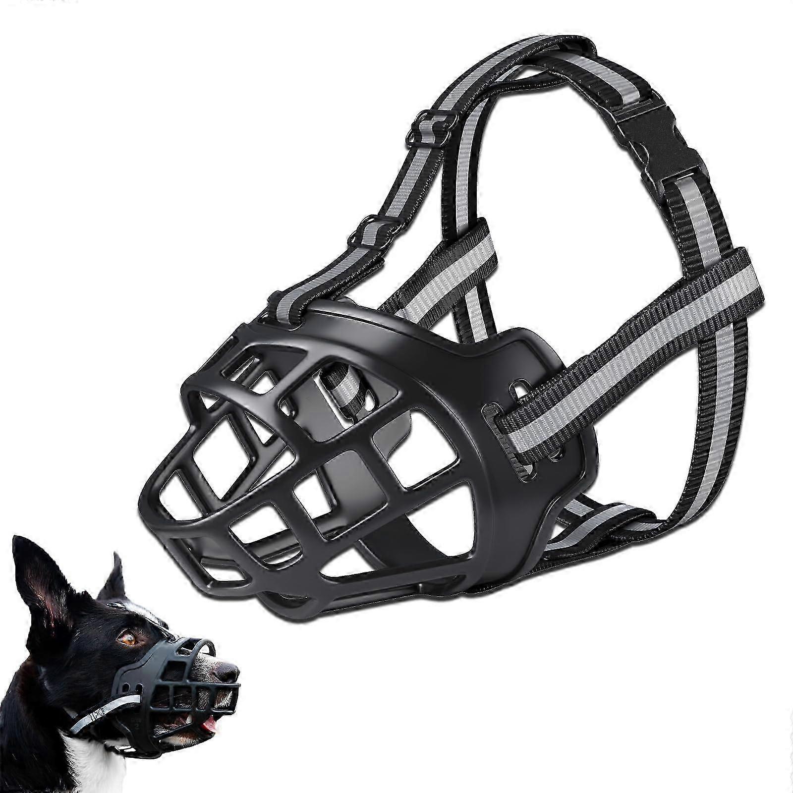 Muzzle for Large Dogs Soft Durable Rubber Reflective Webbing Prevents Barking Biting Chewing Adjustable Size