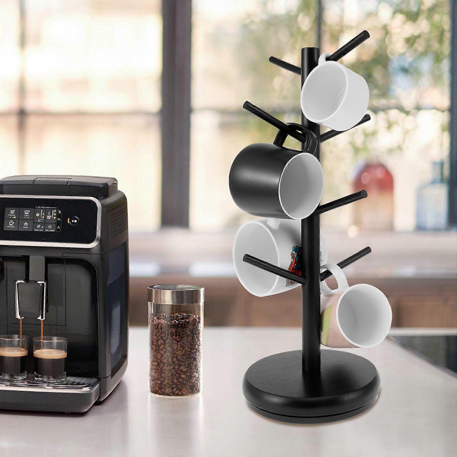 Bamboo Coffee Mug Tree with 8 Hooks, 360° Rotating Holder, Space-Saving Countertop Organizer for Kitchen or Coffee Bar