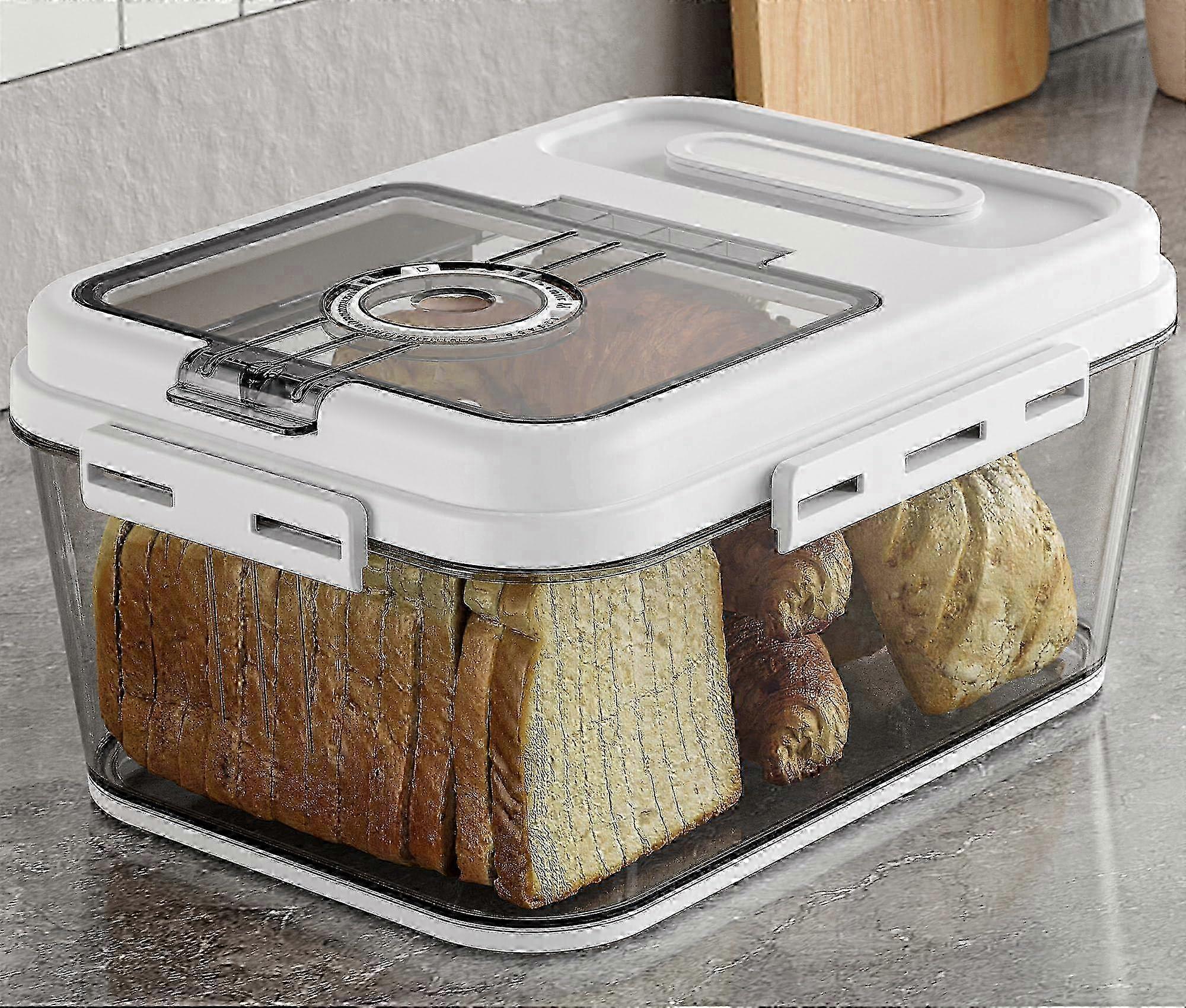 25-26 Airtight White Bread Box with Time Recording Lid for Kitchen