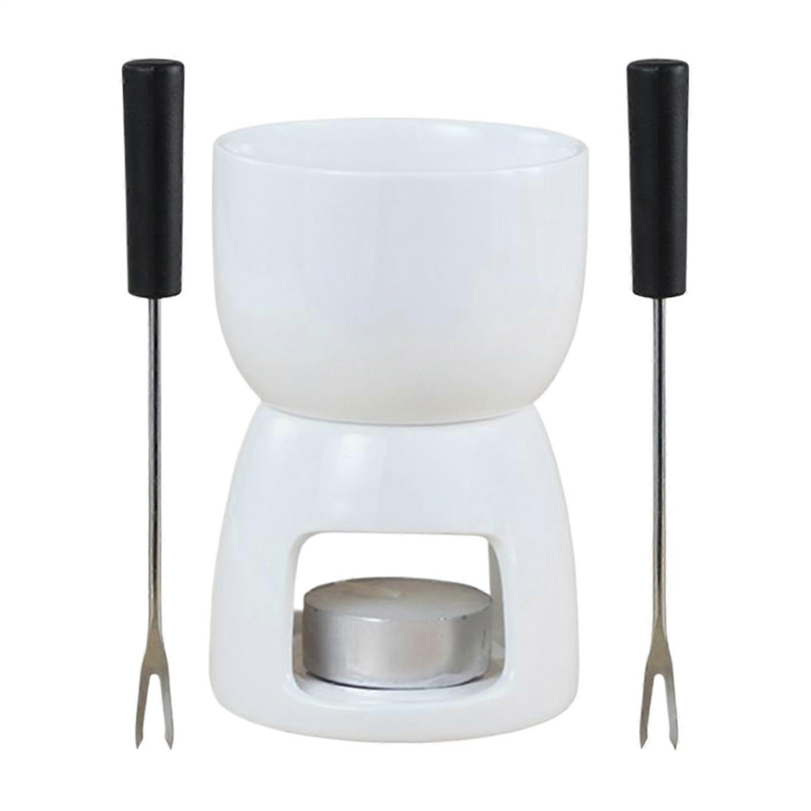 Cup for Chocolate Fondue Ceramic Warmer 150 ml With 2 Forks Tea Light For Cheese Dips