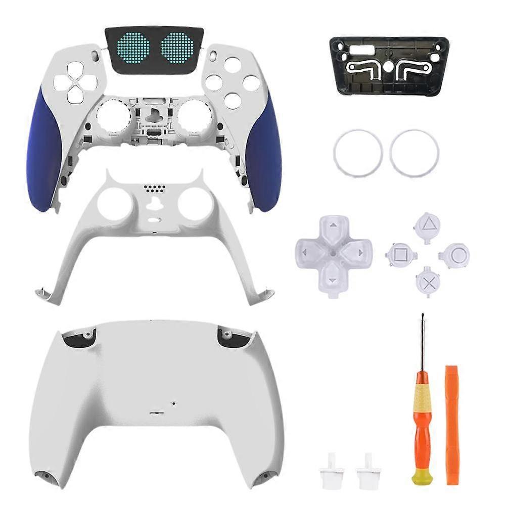 For PS5 Controller Shell Blue White Replacement Kit Protective Customizable Grip