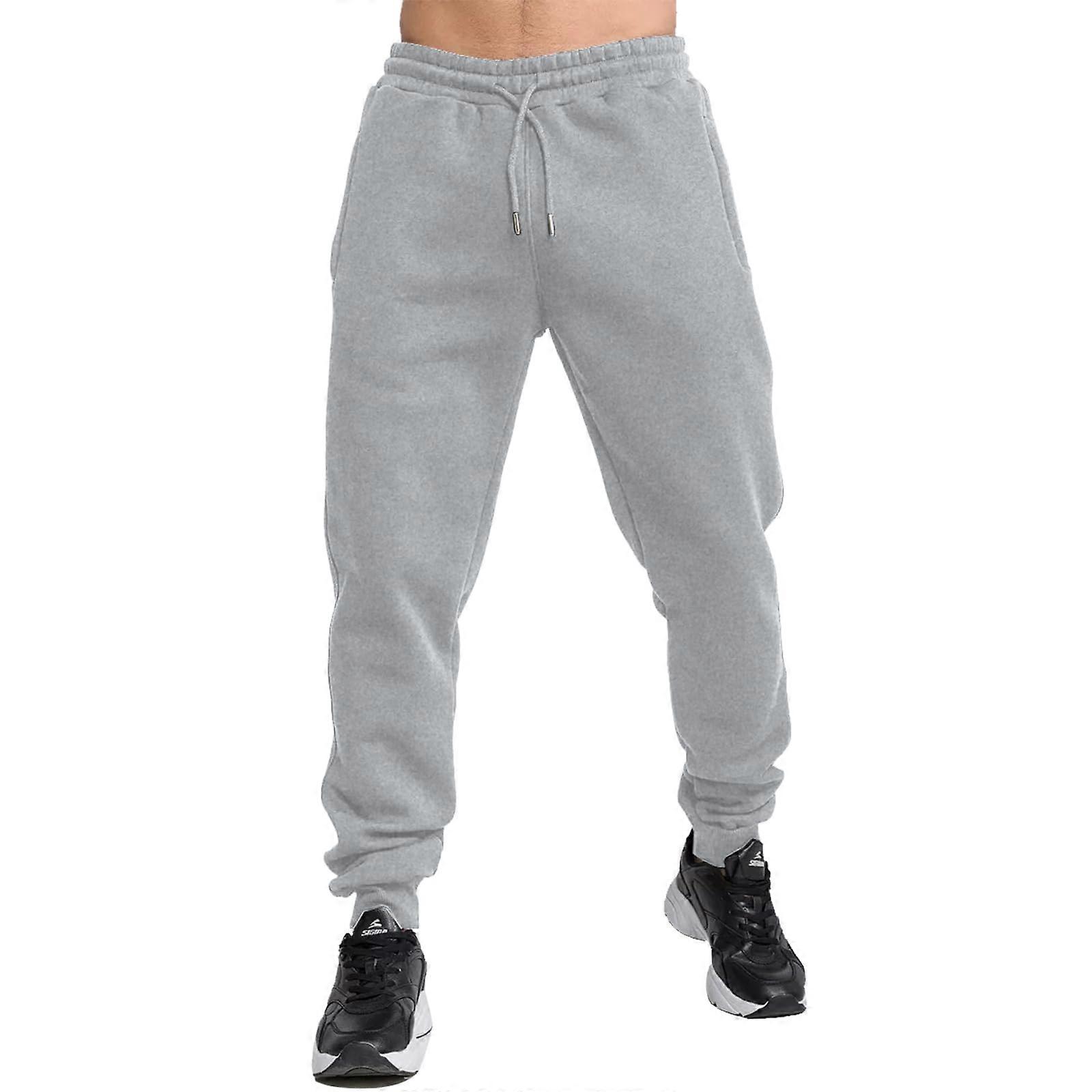 Fleece Jogger Sweatpants for Men with Pockets, Athletic Workout Running Casual Gym, Grey, Size Small to 3XL