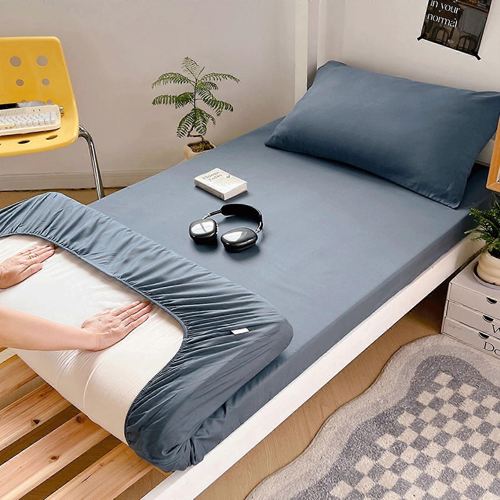 Washed Cotton Fitted Sheet Multiple Sizes Navy Blue 150x200cm 59x79in Breathable Soft Bedding For Bedroom Dorm RV Bunk