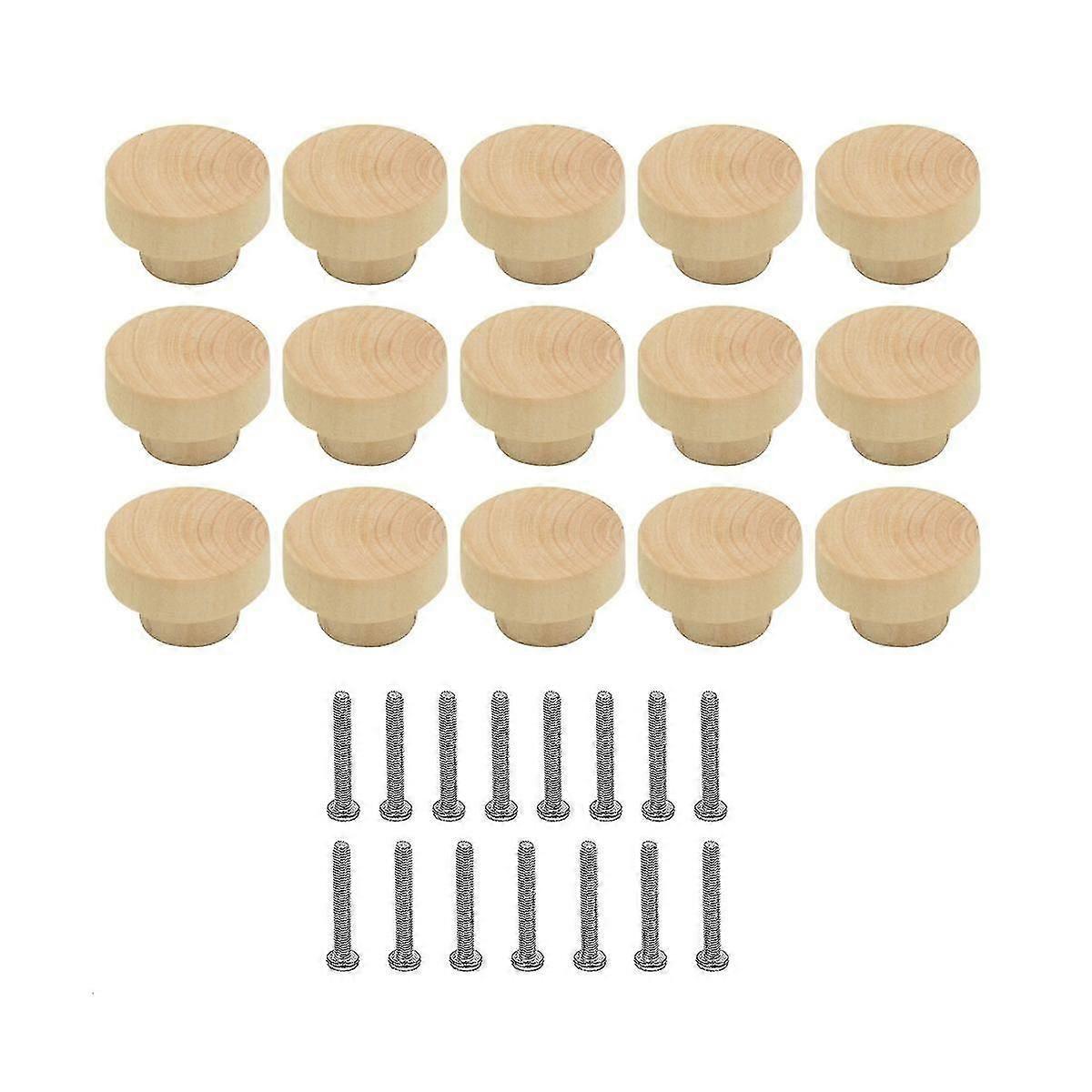 15pcs Wooden Drawer Knobs, Furniture Knobs, Wooden Cupboard Knobs For Cabinets And Drawers, Round W