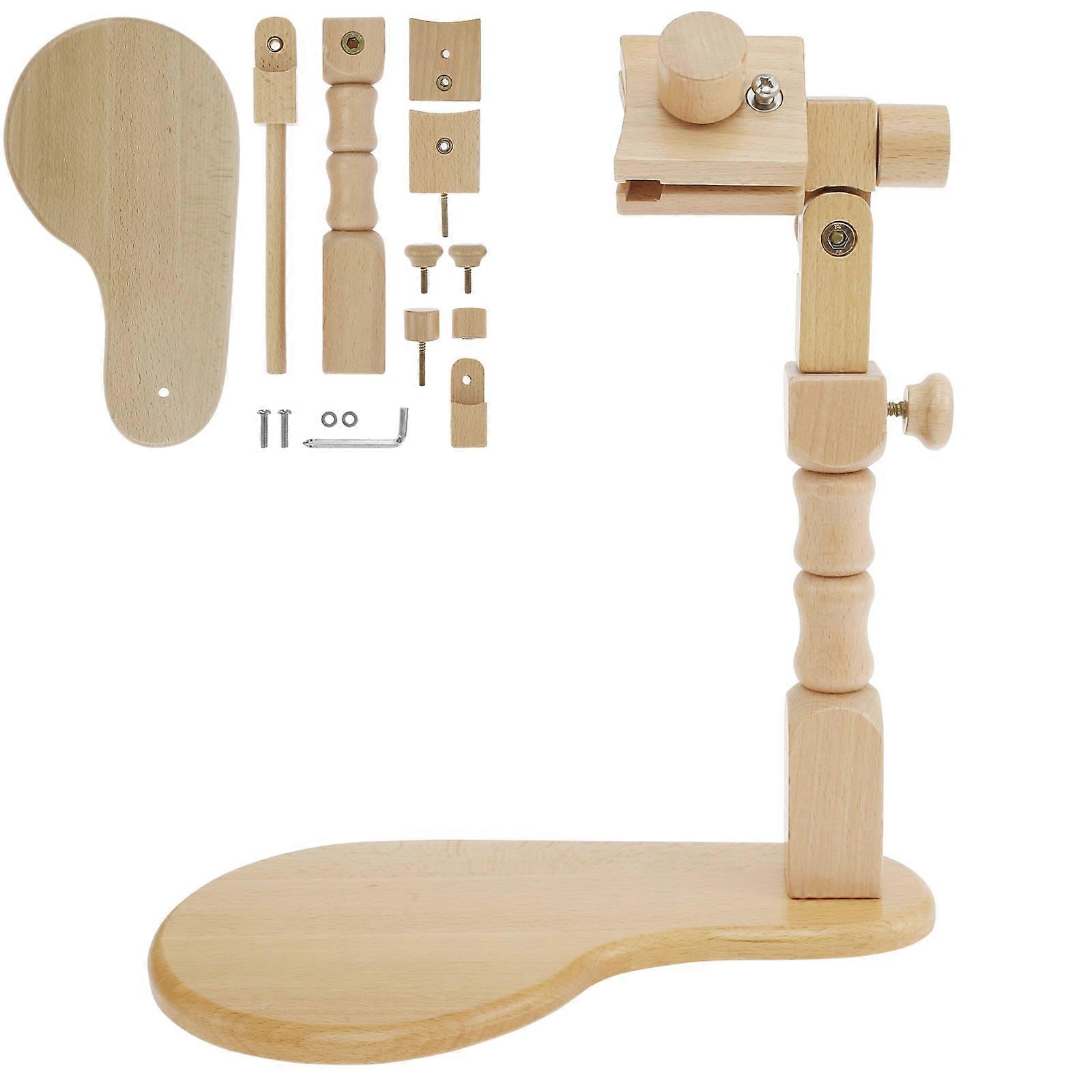 Adjustable Beech Wood Embroidery Hoop Stand with Rotating Frame, Compatible with Cross Stitch, Sewing & Needlework Crafts