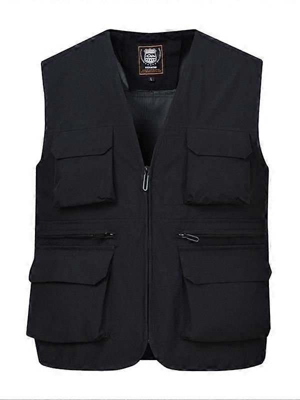Men's Solid Multi pocket Zip Up Vest Jacket Regular Fit