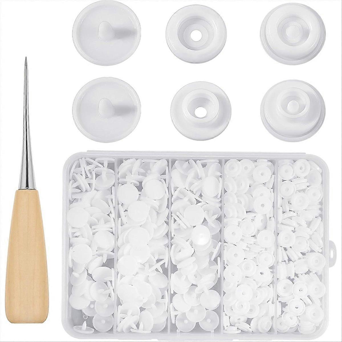 100 Sets T5 Plastic Snaps, White T5 Plastic Snaps No Need Tools