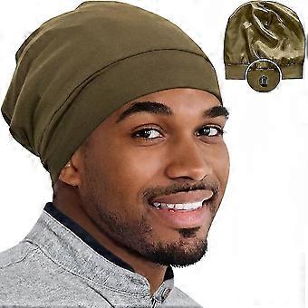 Dww-Silk Satin Bonnet for Men Hair Cover Sleep Cap Head Wraps for Sleeping Beanie Hat for Guys Adjus