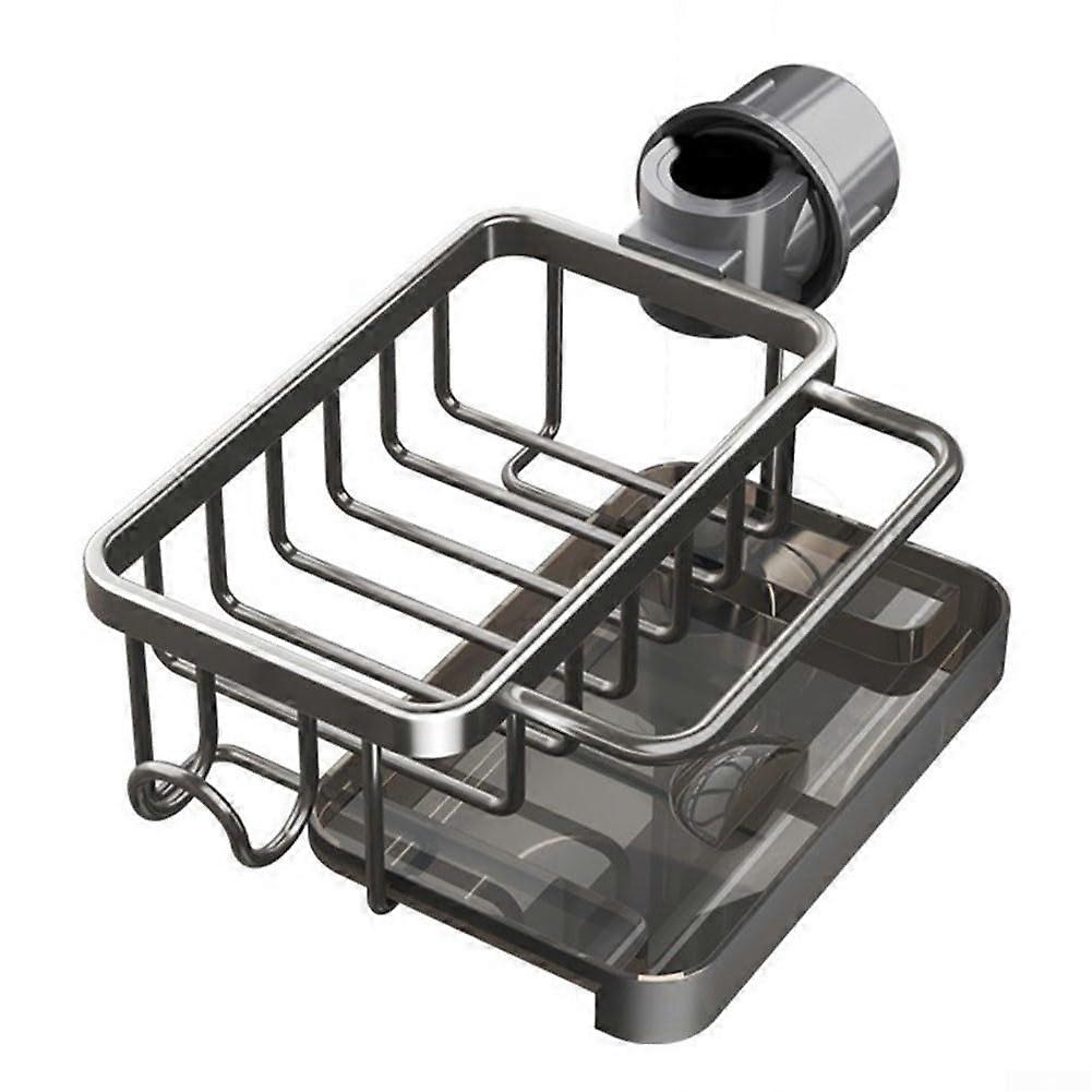 No Drill Kitchen Sink Organizer Shelf With Towel Holder And Drip Tray, Easy Install, Space Saving, Gray Finish