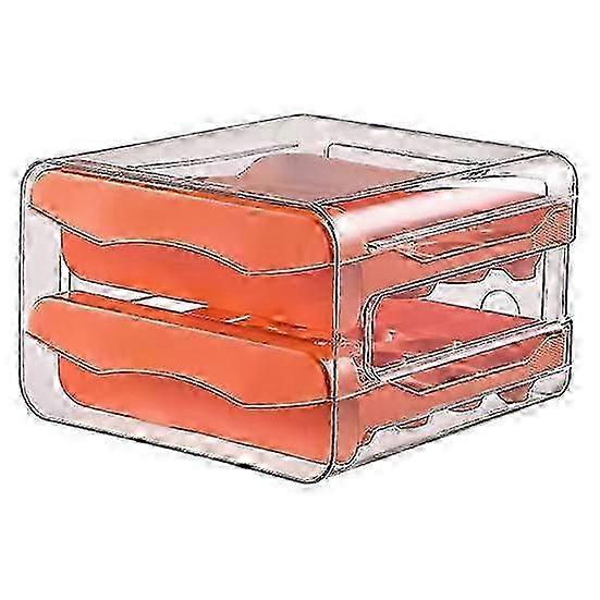 Egg Storage Box Double Layers Transparent Visible 32 Grids Large Capacity Food Grade Pull Out Drawer Type Stable Stackable Kitchen Fridge Egg